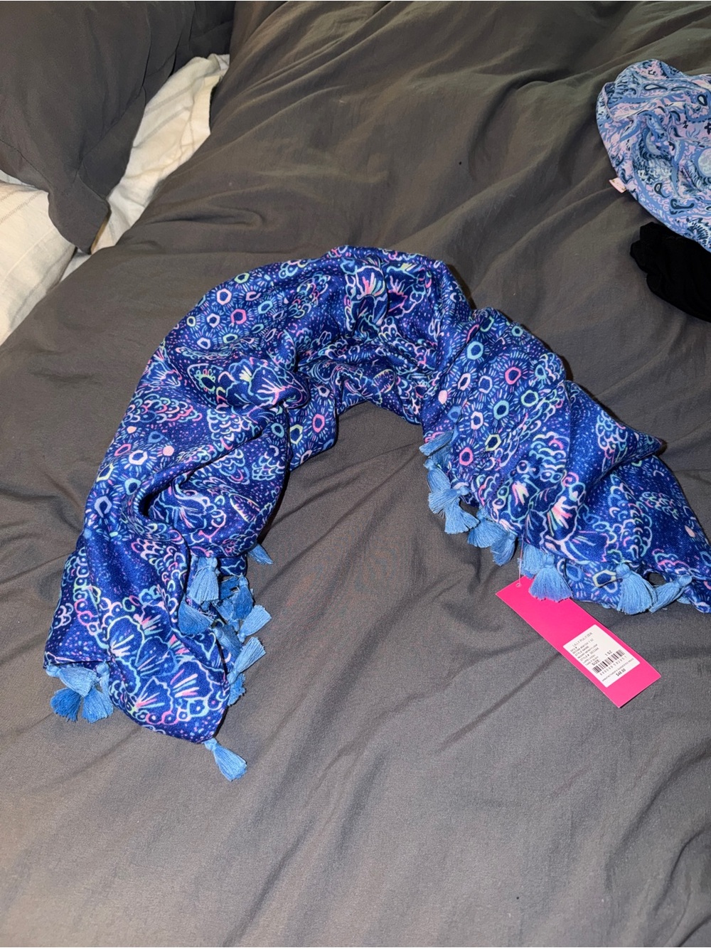 Lilly Pulitzer Blue Multi Paisley Tassel Scarf